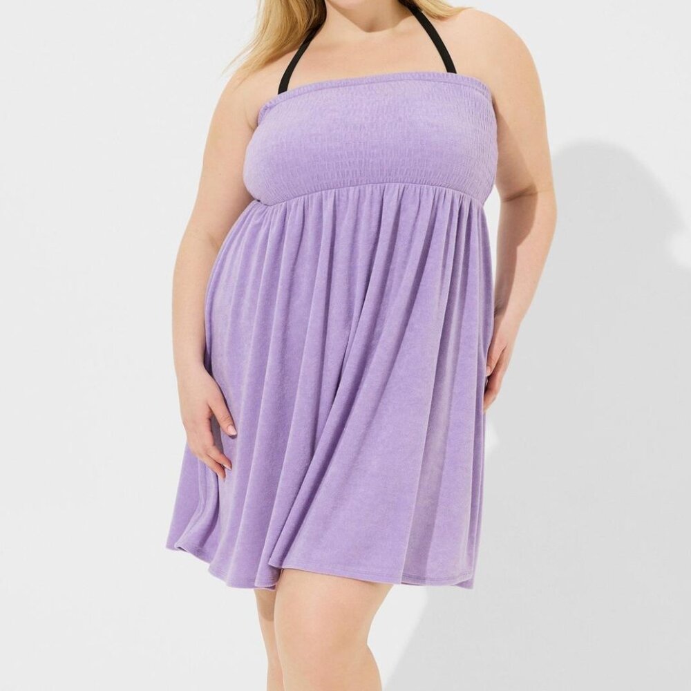 ❤️NWT TORRID SWIM COVER STRAPLESS TERRY BEACH DRESS COVER-UP LILAC PLUS